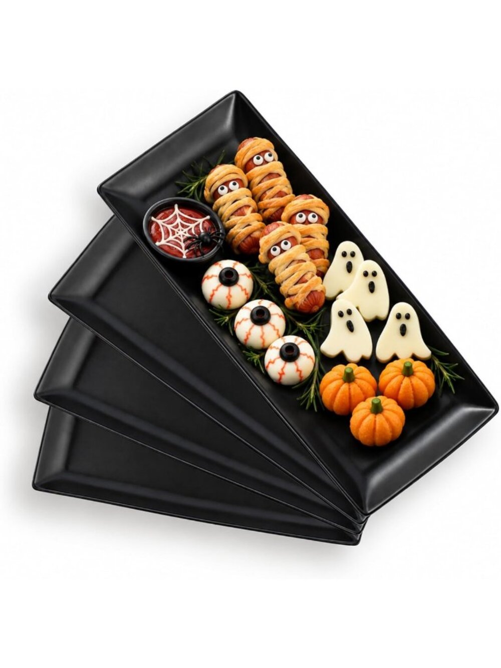 Elegant 14" Black Porcelain Serving Platters Set of 4 - Perfect for Entertaining
